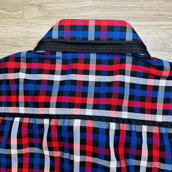 Au Noir Mens Button Down Shirt Sz 8 4XL plaid RedBlue Long Sleeve Cufflink Shirt - Picture 15 of 15